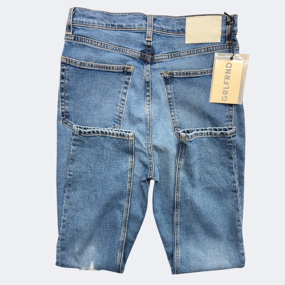 GRLFRND Jean 29 Blue Distressed Super Hi Rise Button Fly Slim Crop Stretch Piper - Picture 4 of 10